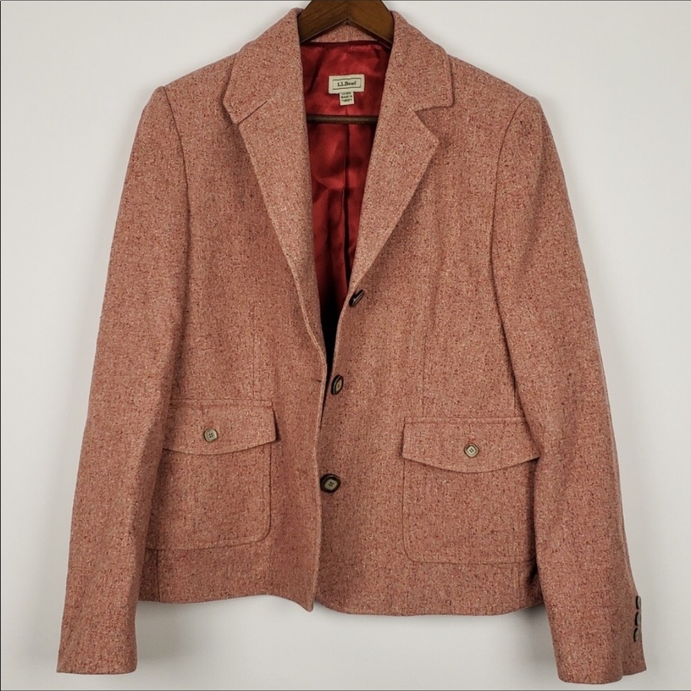 LL Bean Pink Tweed Blazer Size 8